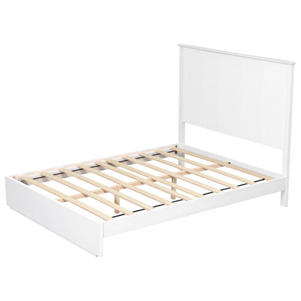 English Elm Stylish Queen Bed Frame Vertical Slat Headboard Solid Wood Contemporary Bedroom White N770PQ369236K