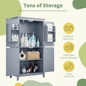 English Elm Elegant Bathroom Floor Storage Cabinet with 4 Doors, Adjustable Shelves, Anti-Tip Design, 28"L x 15"W Grey N725P188461E