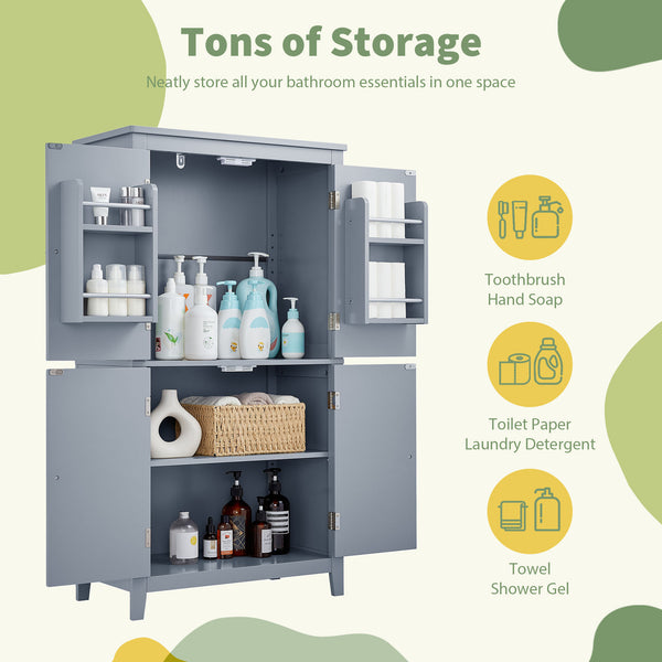 English Elm Elegant Bathroom Floor Storage Cabinet with 4 Doors, Adjustable Shelves, Anti-Tip Design, 28"L x 15"W Grey N725P188461E