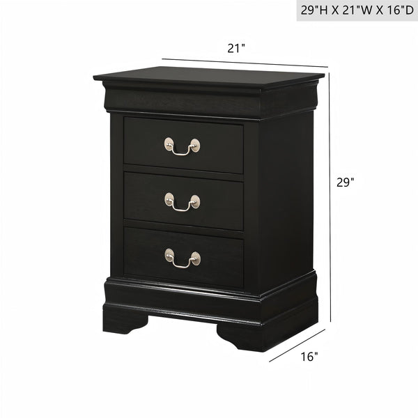 English Elm Timeless Black Nightstand with 3 Drawers, Durable Particle Board, Traditional Elegance, No Assembly Needed B078108211