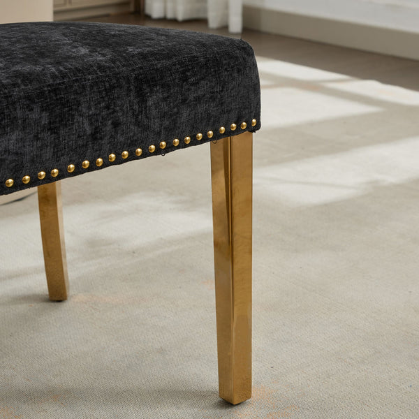 English Elm Mid Mid Century Modern Dining Chair Set with Curved Copper-Nail Backrest, High-Density Foam Seat, Brushed Stainless Legs Black W1143P314903