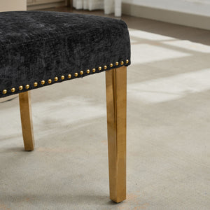 English Elm Mid Century Modern Dining Chairs with Copper Nail Trim, Plush High-Density Foam Seats, Brushed Steel Legs Black W1143P314903