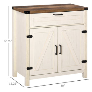 English Elm HOMCOM Rustic Farmhouse Sideboard Buffet with 2 Barn Doors, Adjustable Shelf, Drawer Storage White W2225P173876