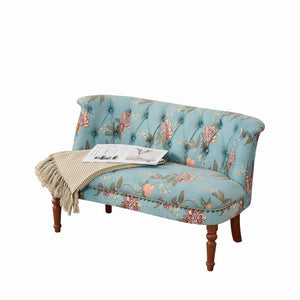 English Elm Sofa Accent Chair Button Tufted Floral Upholstery Botanical Print Vintage Bedroom Seat W3373P453376