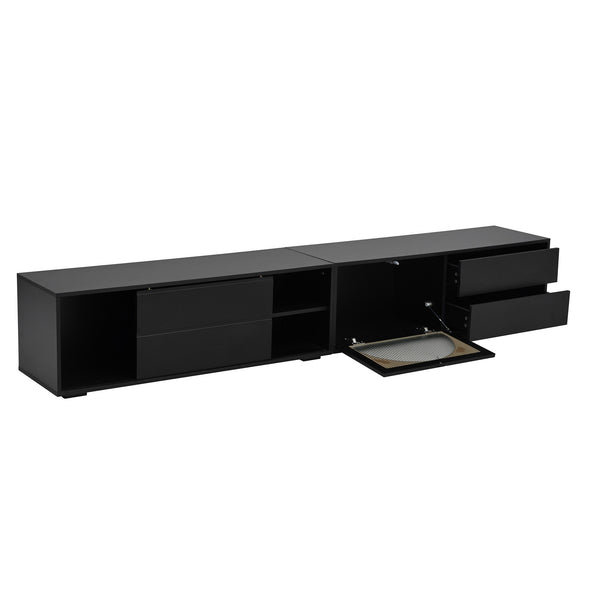 English Elm ON-TREND Modern TV Stand with Fluted Glass Door, Modular 94.4" Media Console with LED Lighting and Storage Black N721P198932B