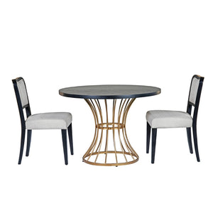 English Elm 42" Round Oak Veneer Pedestal Table Set with Beige Linen Chairs for Cozy Nooks N842S000127B