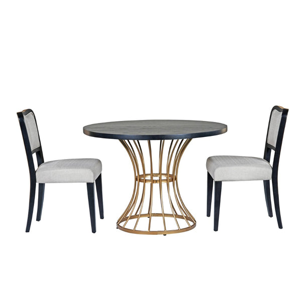 English Elm 42" Round Oak Veneer Pedestal Table Set with Beige Linen Chairs for Cozy Nooks N842S000127B