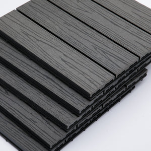 English Elm Outsunny Composite Interlocking Patio Tiles Wood Look Outdoor Flooring for Balcony Porch W2225P174539