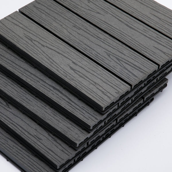 English Elm Outsunny Composite Interlocking Patio Tiles Wood Look Outdoor Flooring for Balcony Porch W2225P174539