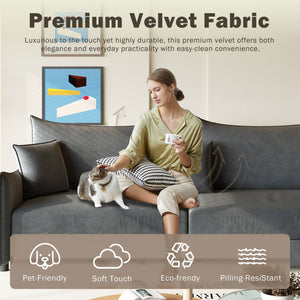 English Elm 81.9" 3-in-1 Convertible Sleeper Sofa Bed with Velvet Upholstery, 3 Pillows & Golden Trim Accent DARK GREY W1885S00253