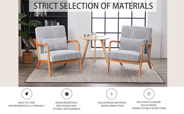 English Elm Mid-Century Upholstered Accent Chair Light Gray — Ergonomic Solid Wood Frame, Cozy Reading Pillow, Versatile Home Seating W2989P295270