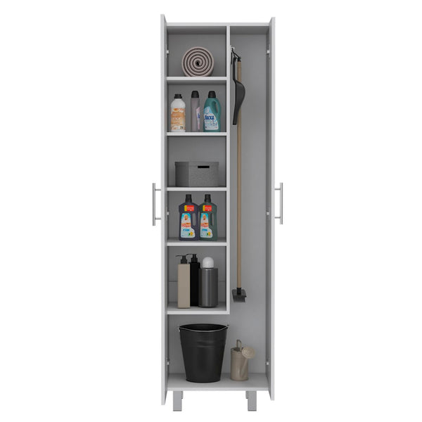 English Elm Bacoa Tall Utility Cabinet with Broom Storage and Five Shelves for Laundry Rooms B097S00237