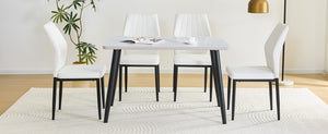 English Elm Table and Chair Set Marble Look Glass Top with Four Pu Shell Back Dining Seats W1151S04631