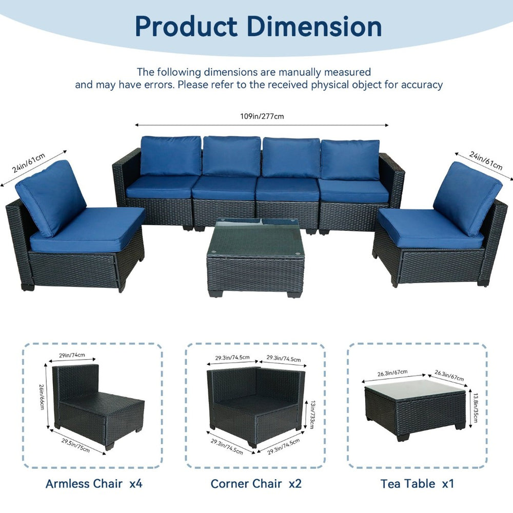 English Elm Seven-Piece Modular Outdoor Sofa Set With Glass Table And Waterproof Cushions For Stylish Comfort W3152S00002-GIGA