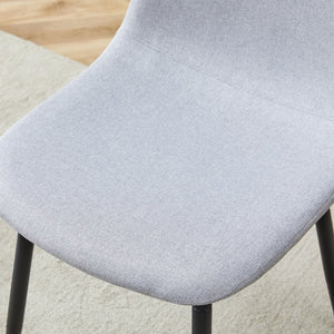 English Elm Table Set - Modern Black Wood Textured Dining Table With 6 Stylish Light Gray Linen-Cotton Chairs W1151S04317-GIGA