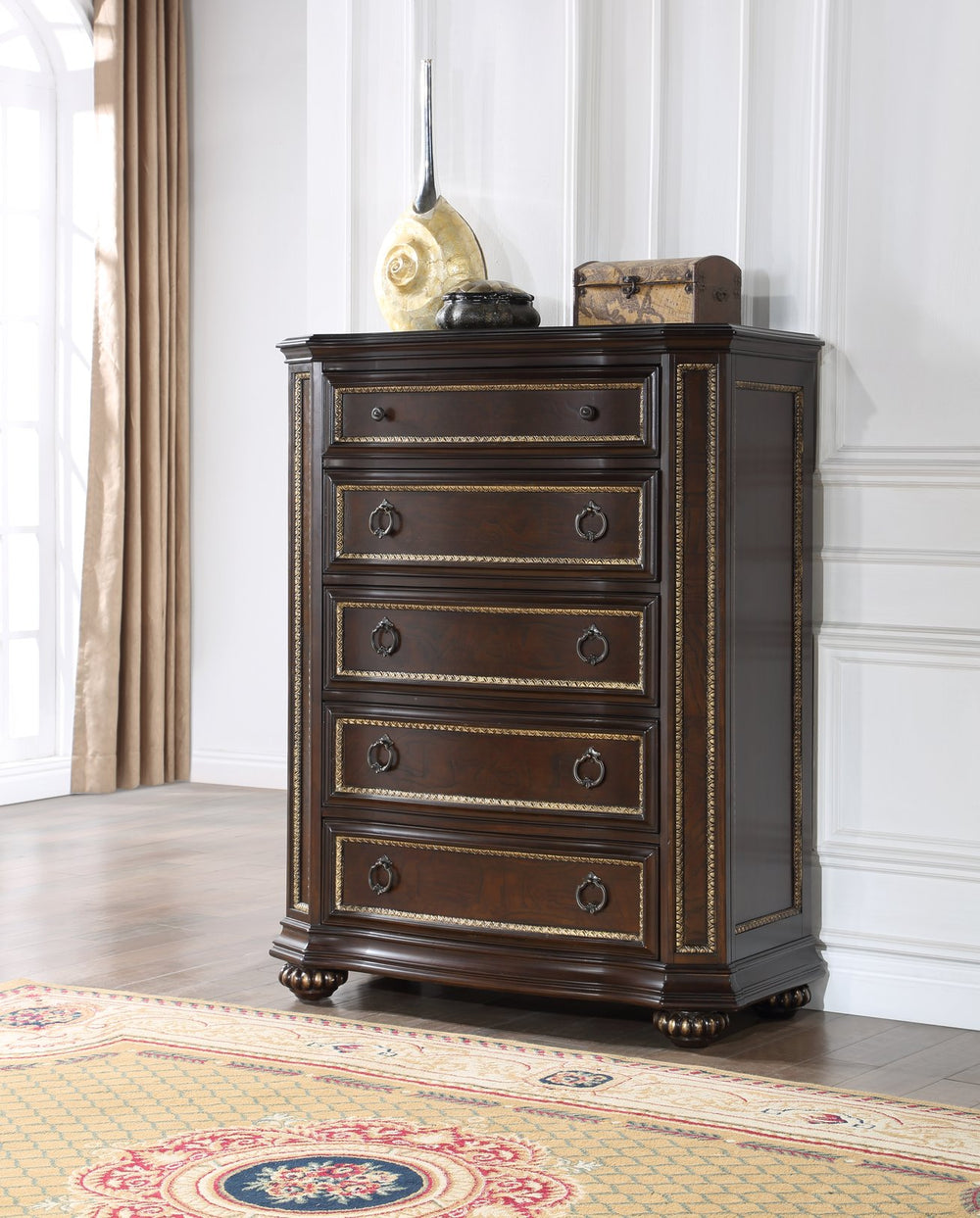 English Elm Paris G09300-D Dresser with Velvet-Lined Top Drawer, Wood Veneer Finish, Iron-Style Handles & Bun Feet Cherry 46 L x 23 W x 55 H B078P301567