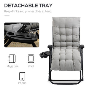 English Elm Outsunny Zero Gravity Lounge Chair - Portable Folding Recliner With Side Tray & Padded Cushion, Gray W2225P174105-GIGA