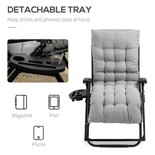 English Elm Outsunny Zero Gravity Lounge Chair - Portable Folding Recliner With Side Tray & Padded Cushion, Gray W2225P174105-GIGA