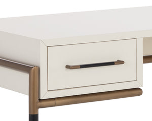 Sunpan Weldrick Desk - Elegant Acacia Wood Design with Soft Closing Drawers and Antique Brass Accents Oyster