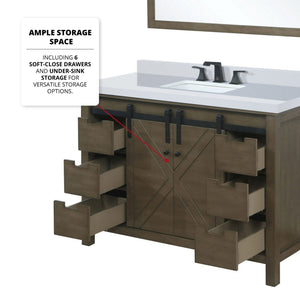 English Elm Rustic Brown Bath Vanity 48" W x 22" D with Scratch-Resistant Marble Top, Matte Black Faucet, Mirror B2731S01341