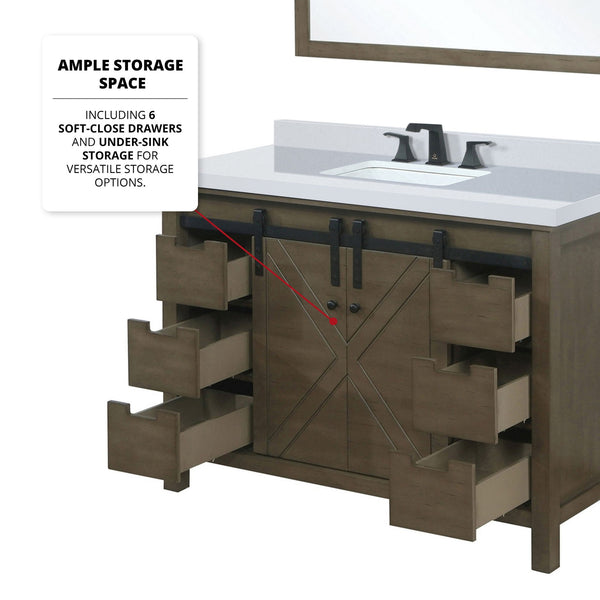 English Elm Rustic Brown Bath Vanity 48" W x 22" D with Scratch-Resistant Marble Top, Matte Black Faucet, Mirror B2731S01341