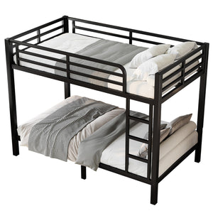 English Elm Metal Twin Over Twin Bunk Bed – Heavy-Duty Steel, Space-Saving Design, No Box Spring Needed, Black Finish W1580P372862