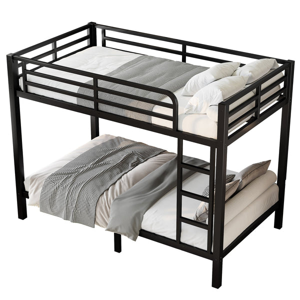 English Elm Metal Twin Over Twin Bunk Bed – Heavy-Duty Steel, Space-Saving Design, No Box Spring Needed, Black Finish W1580P372862