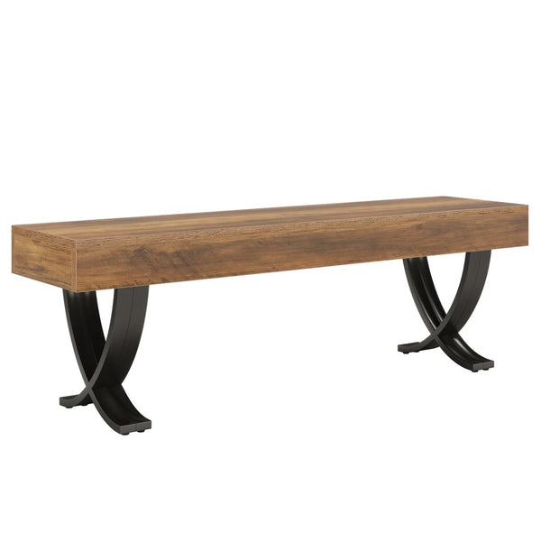 English Elm Plant Bench with X-frame Steel Legs Wood-look Top for Entryway or Bedroom Foot T3971P457935