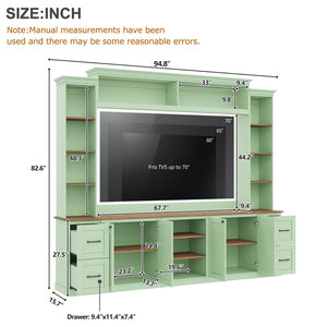 English Elm Unique Low Profile Media Console with Led Lighting Glass Shelves Fits Tvs to 105 Mint Green N721S000077M
