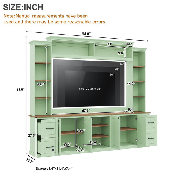 English Elm Unique Low Profile Media Console with Led Lighting Glass Shelves Fits Tvs to 105 Mint Green N721S000077M