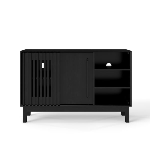 English Elm 47.3" Fluted Farmhouse Sideboard with Solid Wood Feet and Open Shelving for Dining Rooms W1801P428581