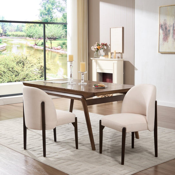 English Elm Wooden Wingback Dining Chairs Upholstered Farmhouse Modern Set with Lumbar Support Beige W3244P429255