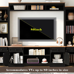 English Elm U-can Farmhouse Wall Unit with Barn Doors Built-in Power Outlets and Open Shelving Black+Brown SJ000154AAB