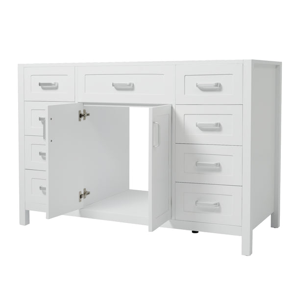 English Elm Christopher Knight Home® - 47" Bathroom Vanity Cabinet Base with 2 Soft-Close Doors & 8 Drawers, Pine Legs, Modern Classic Appeal White N759P337621K