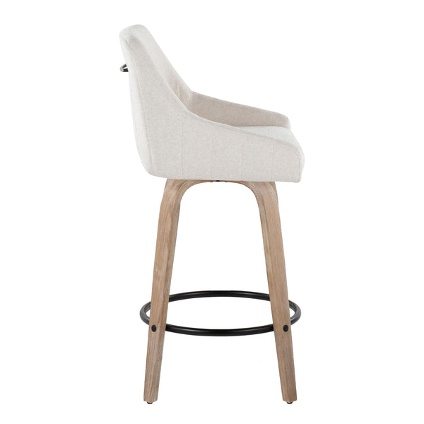 English Elm Hannah 26" Transitional Counter Stool Set of 2 with Swivel, Padded Upholstery, Whitewash Wood Legs and Round Black Metal Footrest Cream B202S00324