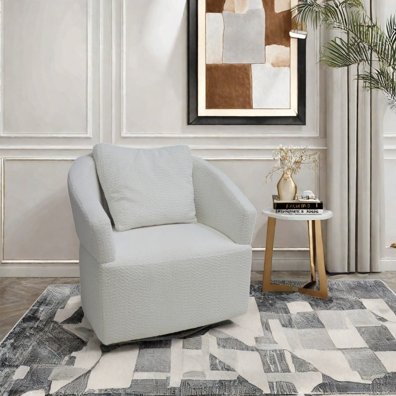 English Elm Modern 360 Degree Swivel Sofa Chair - Beige Velvet Accent, High-Back, Solid Wood Frame, 350lb Capacity W1183P254690