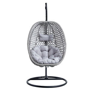 English Elm Egg Swing Chair Woven Rattan Basket Seat with Stand Cushion for Patio Bedroom W1512P498597