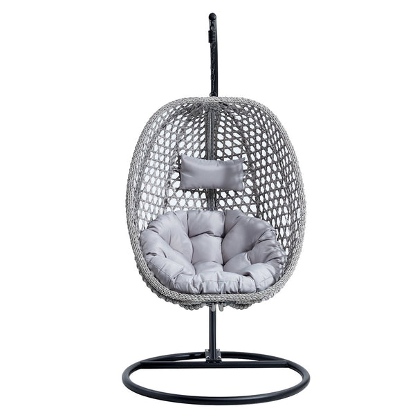 English Elm Egg Swing Chair Woven Rattan Basket Seat with Stand Cushion for Patio Bedroom W1512P498597