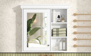 English Elm 30'' Wall-Mounted Medicine Cabinet with Mirror and Adjustable Shelves, Modern MDF Storage Organizer White N710P209425K