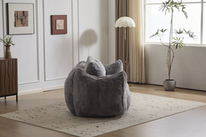 English Elm Giant Ultra Soft Fluffy Loveseat Bean Bag Sofa for Adults, Oversized Shredded Foam Couch with Pillows Grey W3723P353893