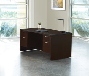 OSP Home Furnishings Napa Executive Office Desk with Dual Pedestals Engineered Wood Storage for Home Workspaces 66"X30" Espresso NAPESP-TYP3