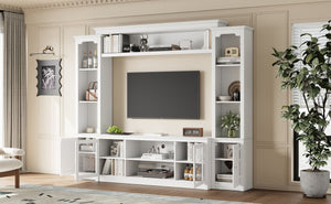English Elm Entertainment Wall Unit with Glass Doors Open Shelving Mdf Living Room Storage White N710S688102K