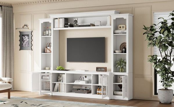 English Elm Entertainment Wall Unit with Glass Doors Open Shelving Mdf Living Room Storage White N710S688102K