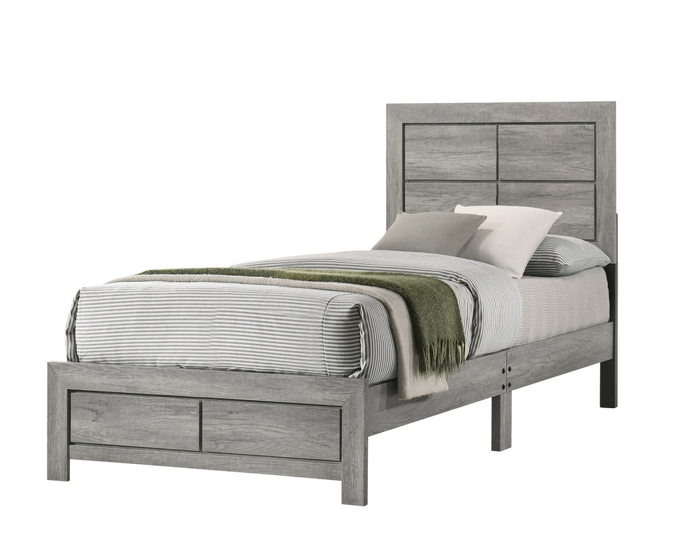 English Elm 1pc Twin Size Rustic Platform Bed with Clean-Lined Headboard, Durable Wood Grain Finish, Easy Assembly Gray 44.49 L x 28.35 W x 5.31 H B2741P333946