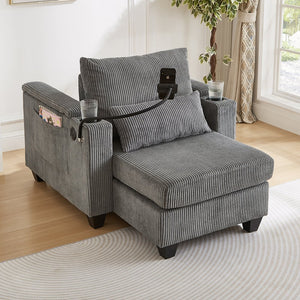 English Elm Convertible Chaise Lounge Sofa Chair With Usb Ports, Storage & Cup Holders – Ideal For Small Spaces! N719S002021E