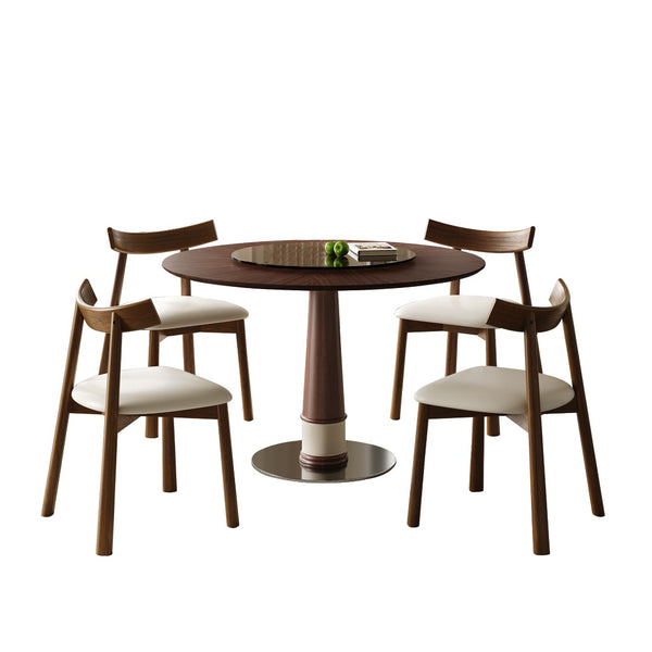 English Elm Retractable Rock Slab Dining Set with Leather Wrapped Base for Compact Apartments W2700S00133