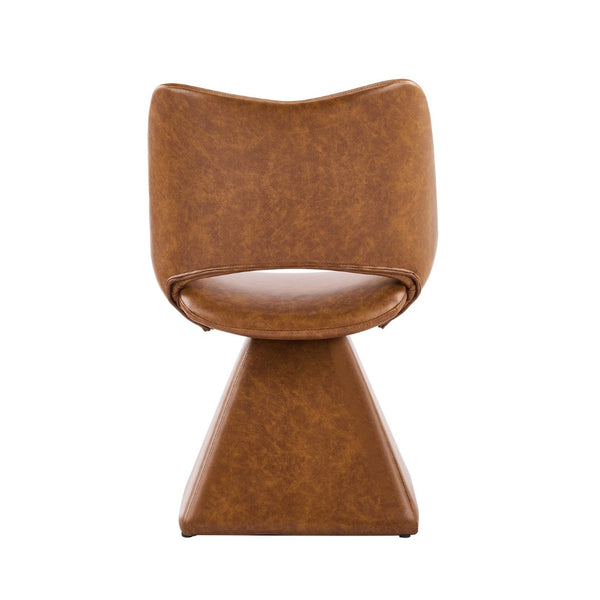 English Elm The Swivel Dining Chair with Hollow Cutout Back Faux Leather Hardwood Frame Modern Brown W3612P436512