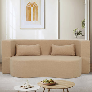 English Elm 2-in-1 Convertible Sofa Bed - Full Size Folding Loveseat with Plush Teddy Fabric, No Assembly Needed Apricot W3163P322892