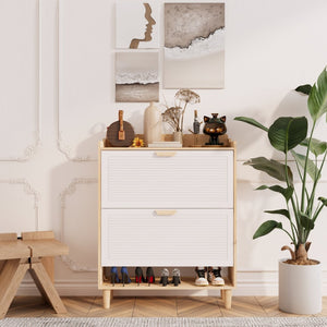 English Elm Shoes Storage Cabinet Slim Flip Door Entryway Organizer with Natural Wood Legs 16 Pairs W3166P268391