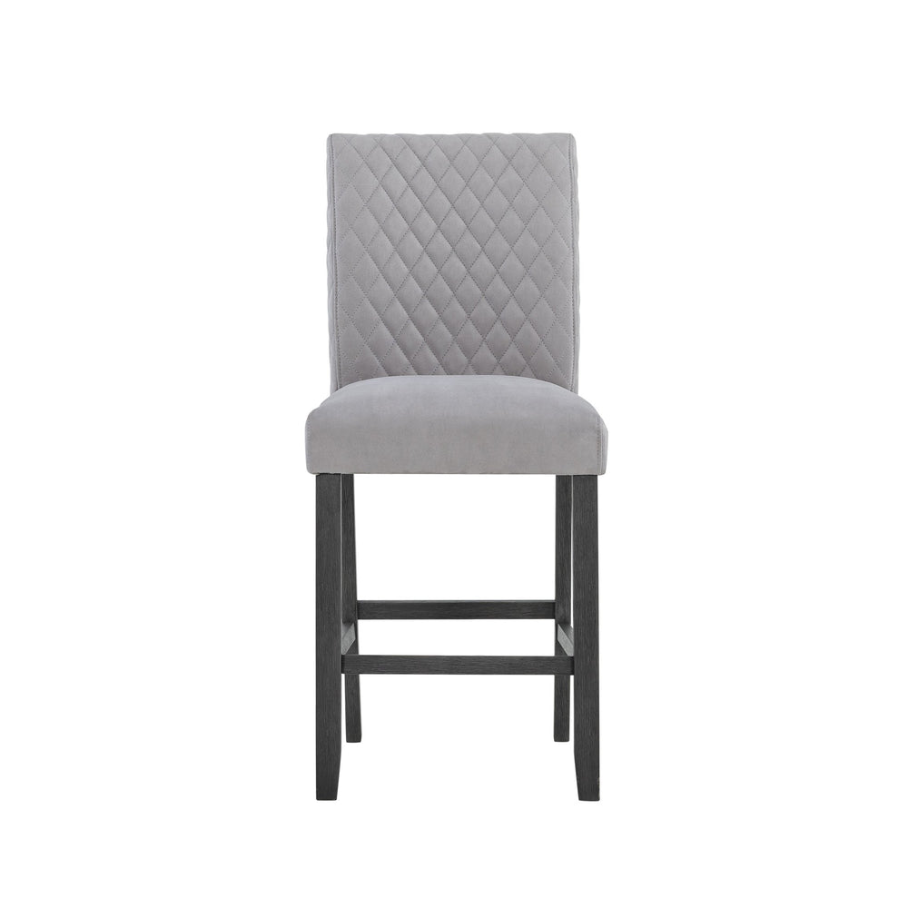 English Elm JASMINE Grey Fabric Barstools Kit of 2 — Padded Microsuede Seats, Solid Wood Block Legs, 22" Arm Height B201P291540